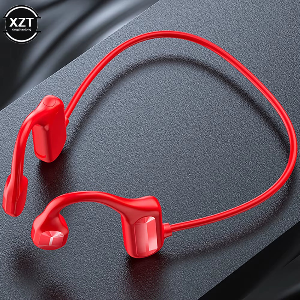 Red AeroVibe BL09 Wireless Earbuds for Workouts laid against a sleek background, perfect for any workout, from My Store.